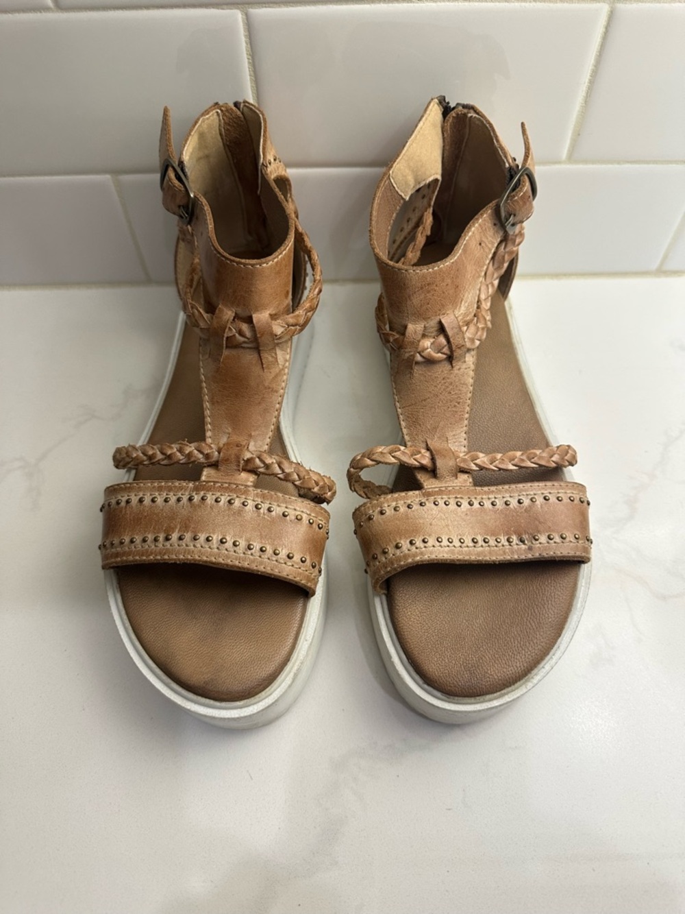 Bed Stu Tan Braided Leather Sandals